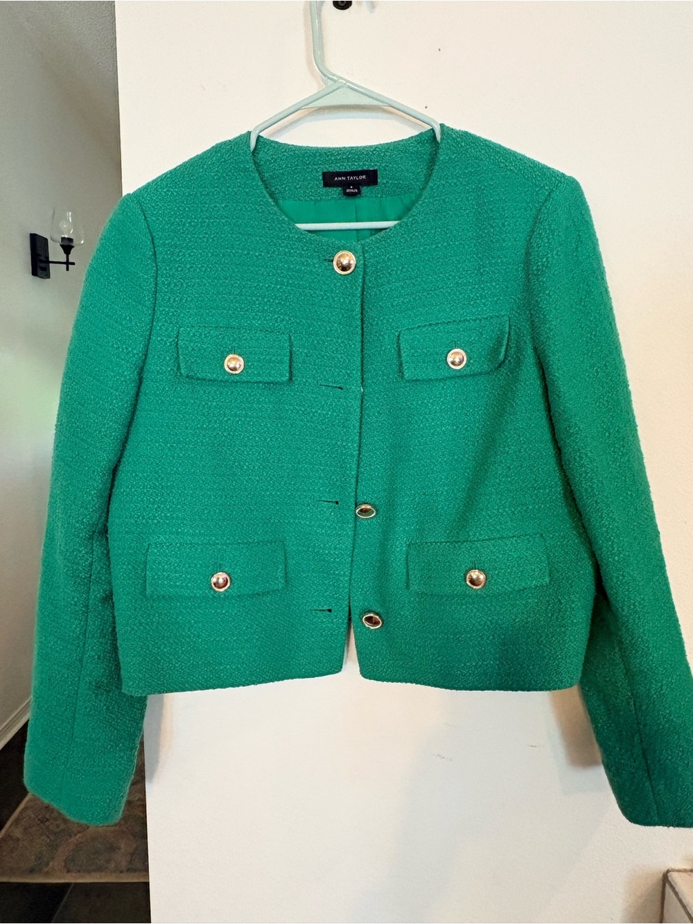 Ann Taylor Emerald Green Bouclé Button Jacket